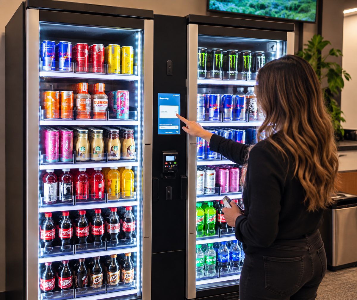A person using a cashless smart cooler
